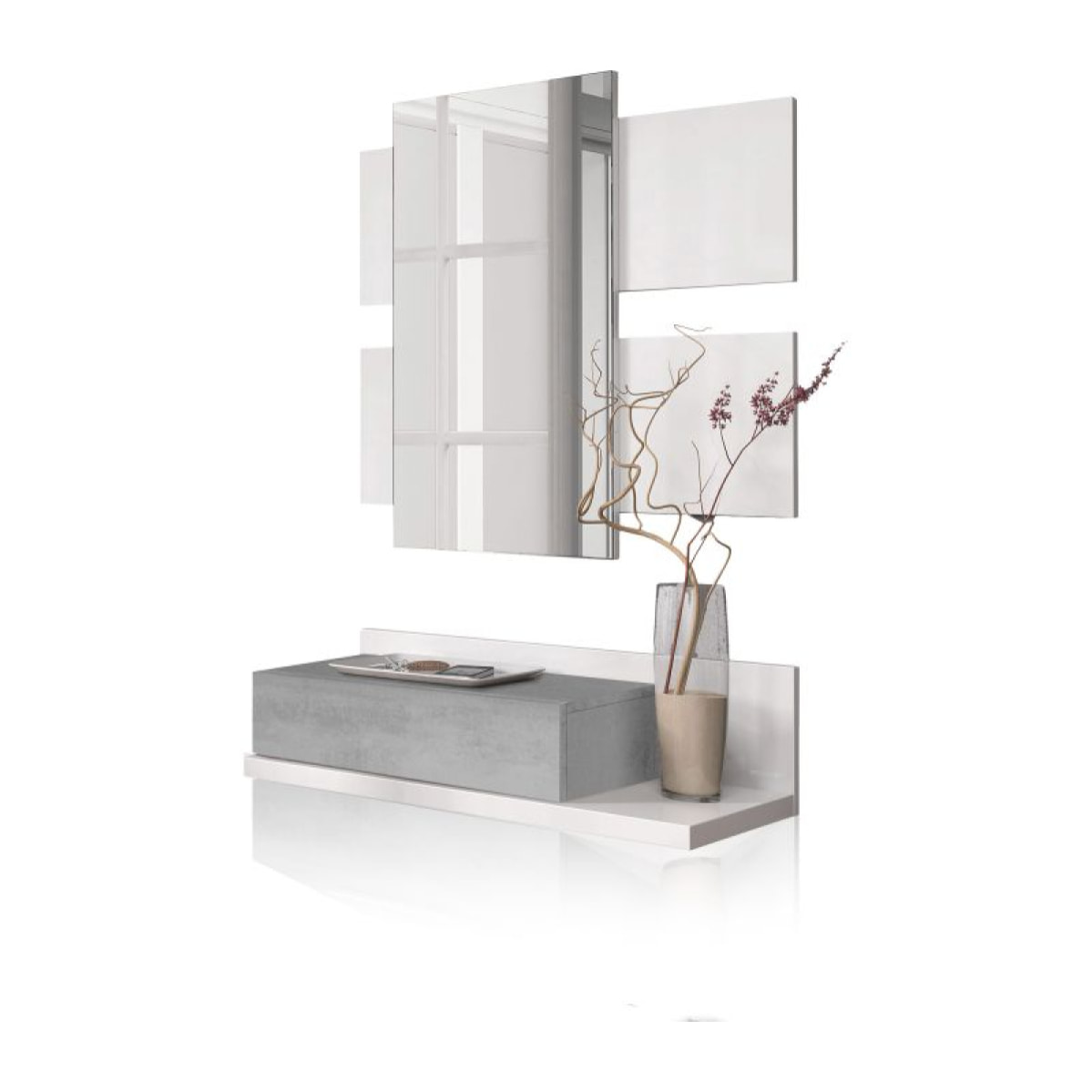 Mueble de recibidor Tekkan Blanco Artik (Blanco Mate) - Gris Cemento