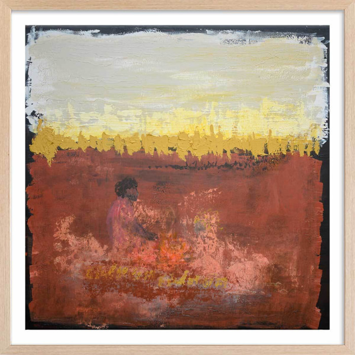 Affiche abstrait art primitif Affiche + cadre en bois - Chêne