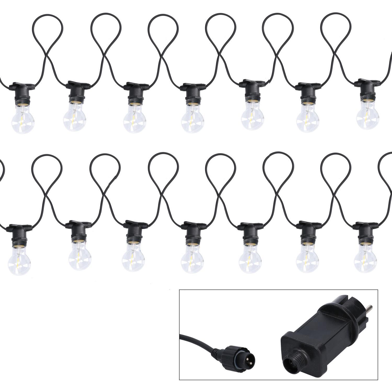 Catena da 5M con 10 lampadine in vetro a luce bianco caldo alimentazione fissa per uso esterno