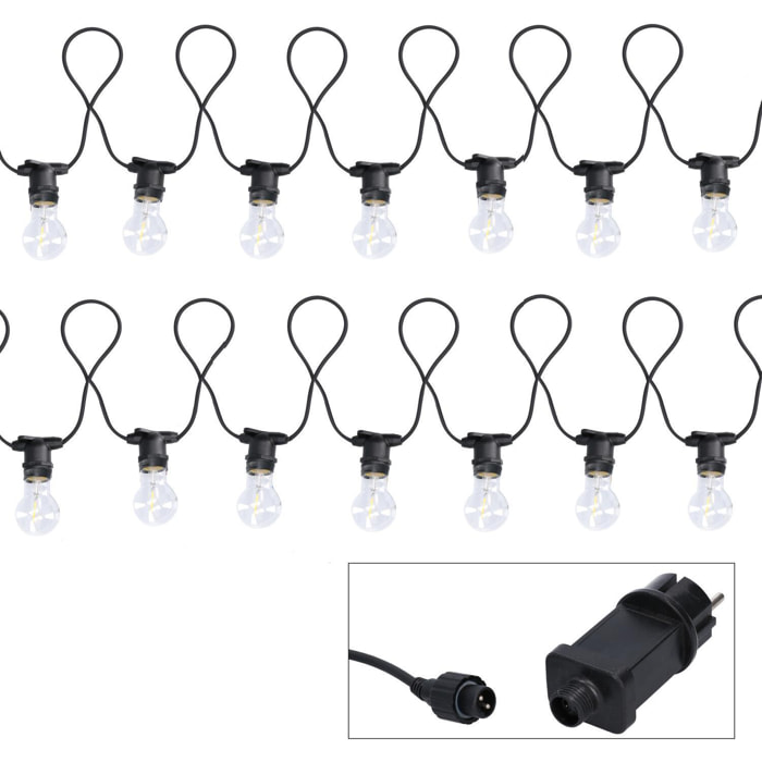 Catena da 5M con 10 lampadine in vetro a luce bianco caldo alimentazione fissa per uso esterno