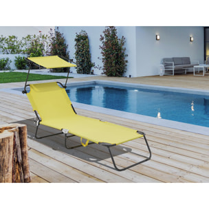 Bain de soleil pliable "Lazy" - Avec pare soleil - Jaune