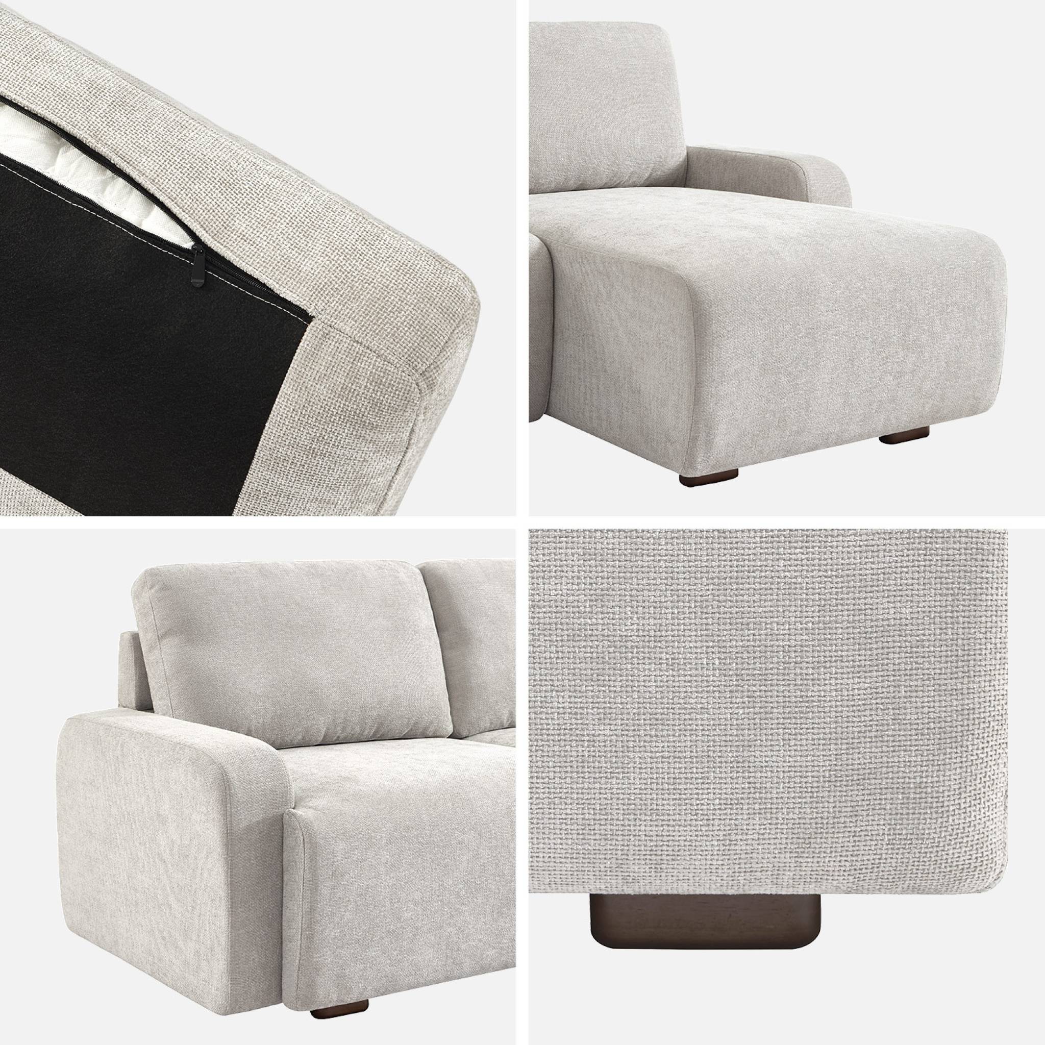 Canapé d'angle droite 3 places tissu gris clair L 260 x P 88 / 139cm / x H 87cm - Dany