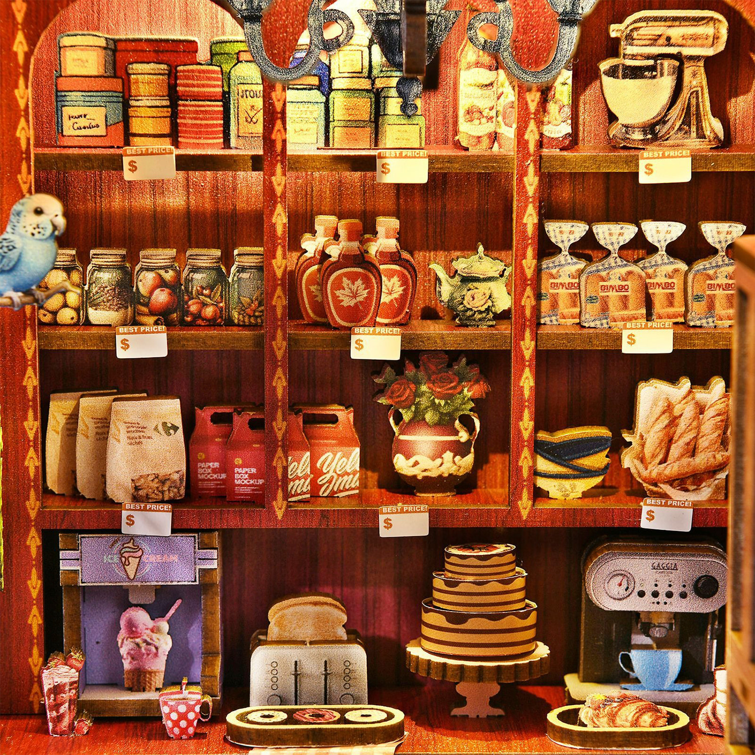 Recogida de dulces. Book Nook de madera, diseño 3D realista con gran detalle, luces led y 162 piezas.