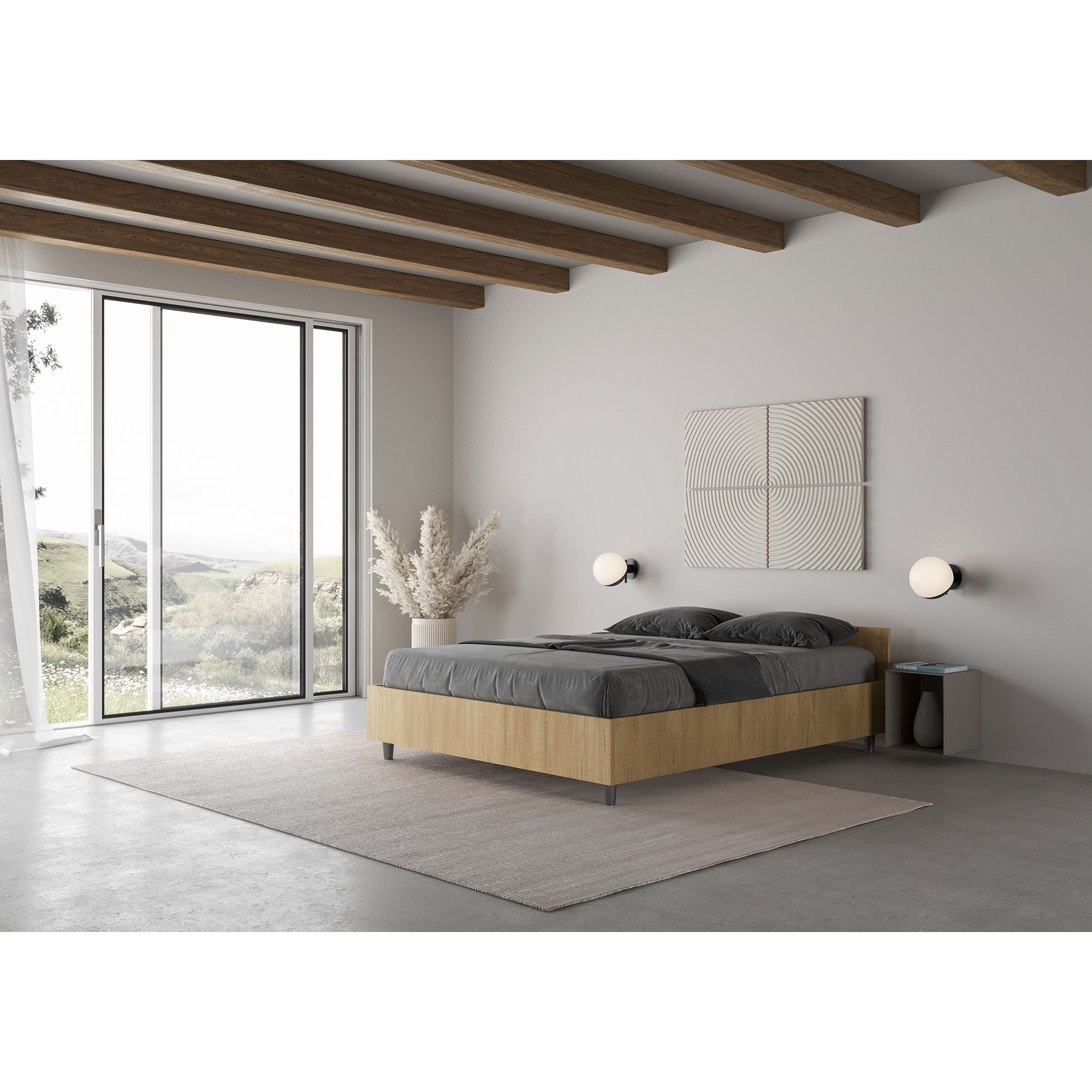 Lit double avec sommier 140x200 chêne nature Nuamo