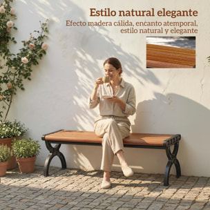 Banco de Jardín Exterior de 2 Plazas, Banco Exterior con Estructura Metálica y Asiento Listonado, para Patio, Terraza, 124x39x39 cm, Marrón