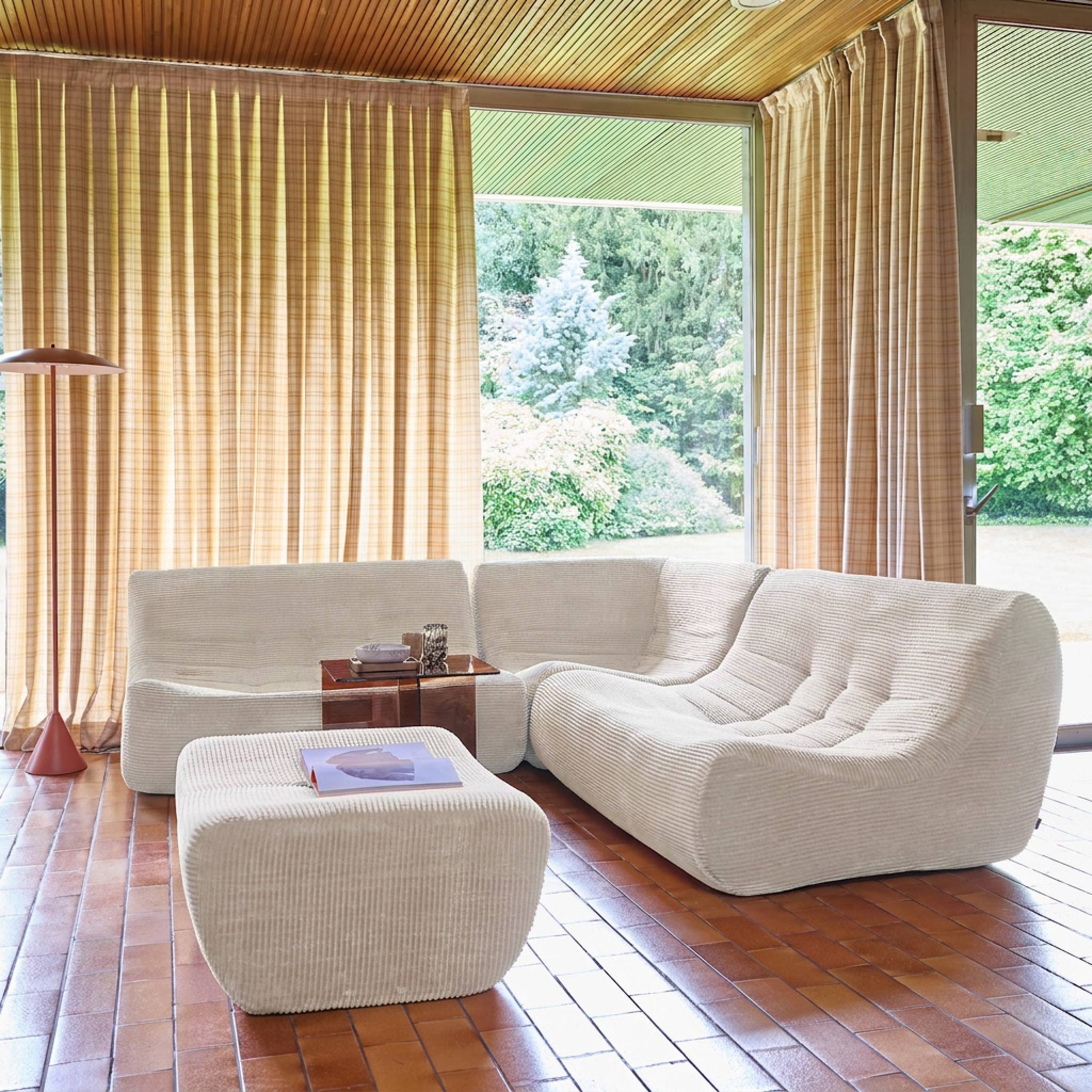 Canapé d'angle compressé modulable 5 places avec repose pied velours côtelé SOKOL