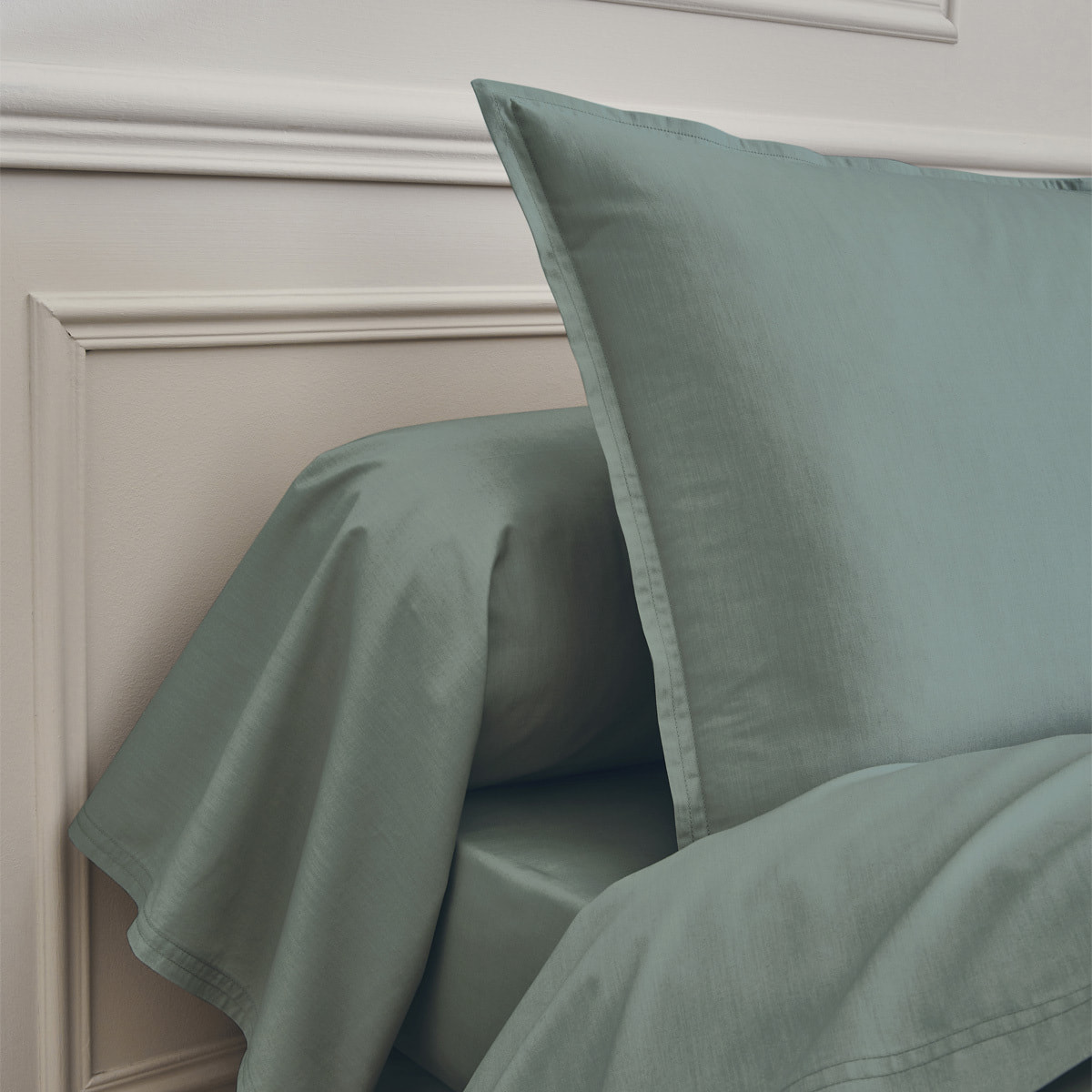 Drap plat uni en percale de coton, PREMIÈRE, Vert Agave