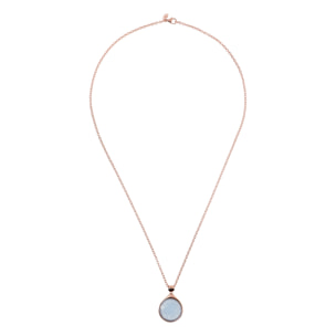 Collana Lunga Catena Rolo con Pendente in Pietra Naturale Tonda Quarzo Celeste