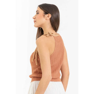 Kocca - Top da donna in maglia di viscosa a costine con nodo Donna
