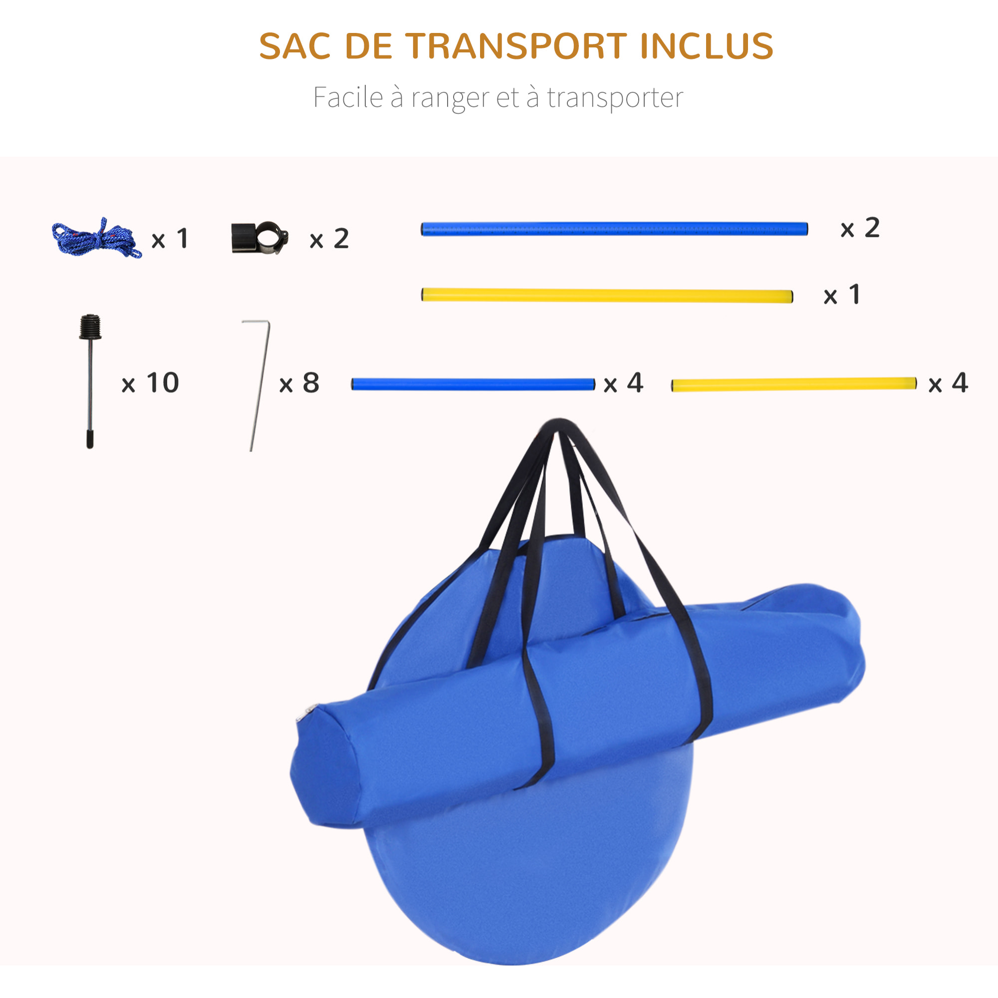 Agility sport pour chiens équipement complet obstacle, tunnel, slalom, zone repos + sac de transport bleu jaune