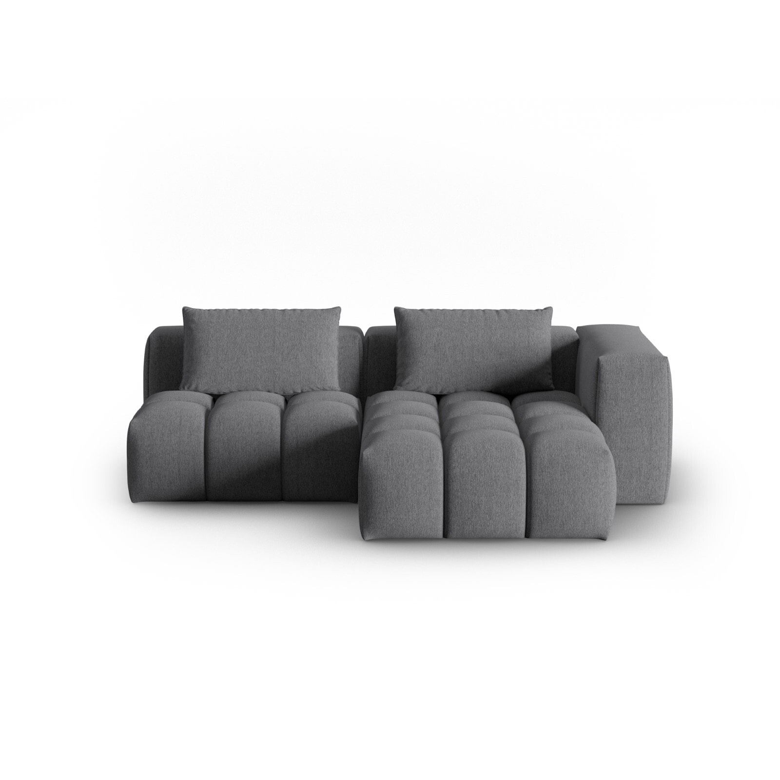 Canapé d'angle droit modulable "Lorella" 3 places en tissu structurel gris