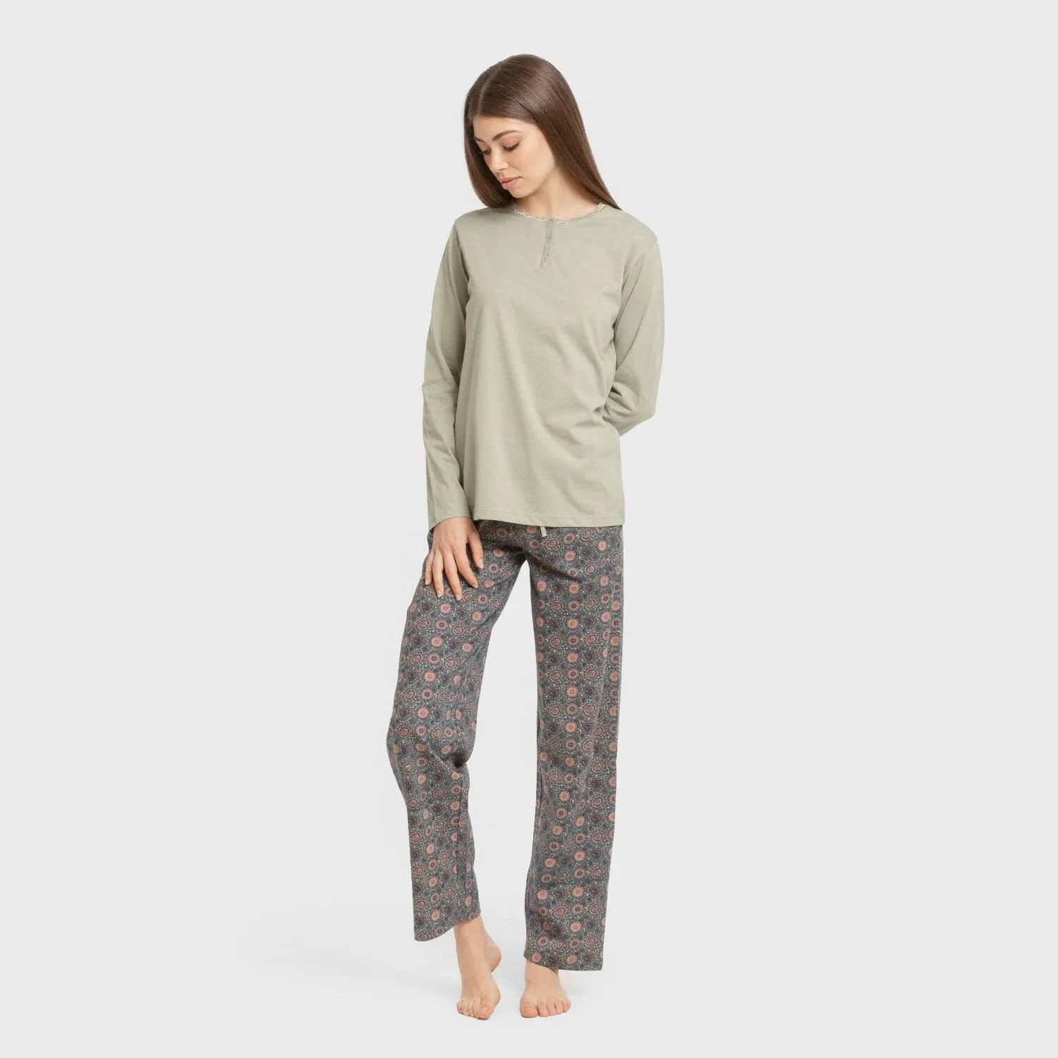 Pijama largo algodón Gabi Verde Claro