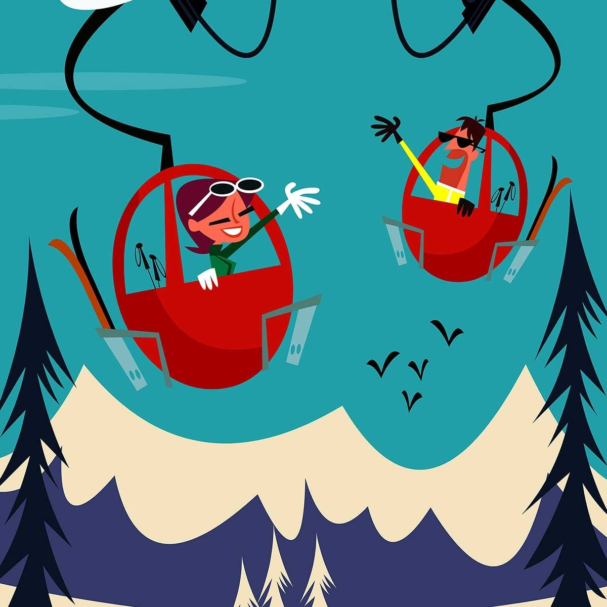 Poster ski à samoens Affiche + cadre en bois - Noir