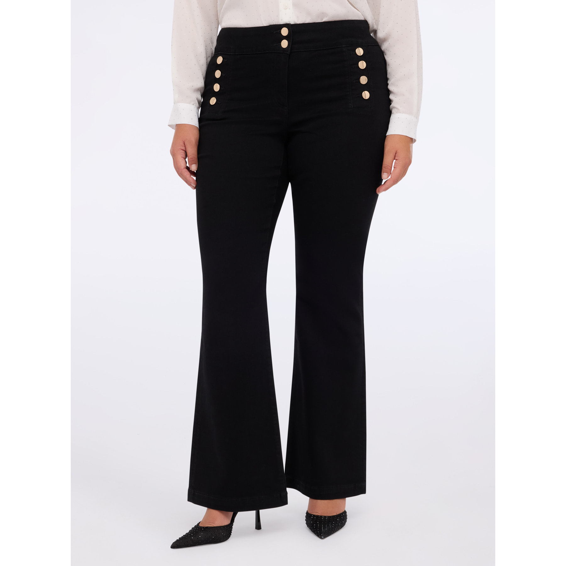 Fiorella Rubino - Jeans acampanados con botones decorativos - Negro