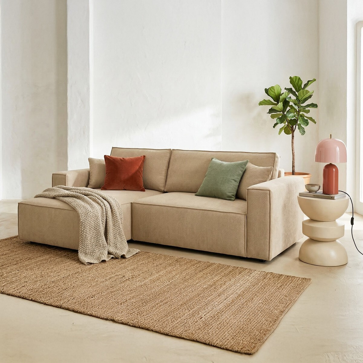 Canapé d'angle convertible 4 places en tissu chenille - LIVIA