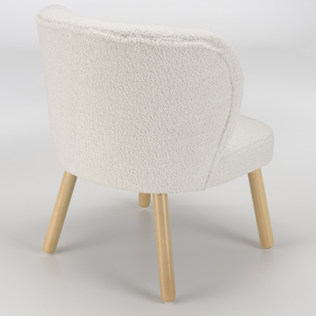 AGATHE - Fauteuil en tissu bouclette blanc pieds en bois