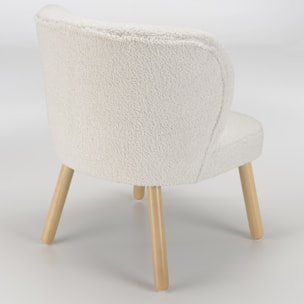 AGATHE - Fauteuil en tissu bouclette blanc pieds en bois