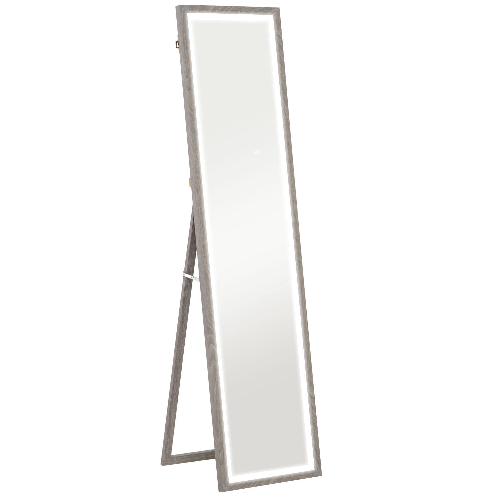 Grand miroir LED pleine longueur 40 x 160 cm autoportant ou à fixer - 3 couleurs luminosité réglable - effet bois gris