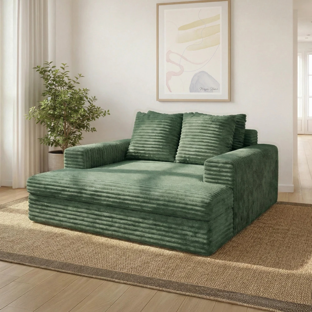 CAMELIA - Canapé 2 places en velours côtelé épais vert