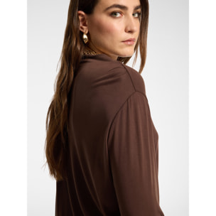 Elena Mirò - T-shirt misto modal con scollo barchetta - Marrone