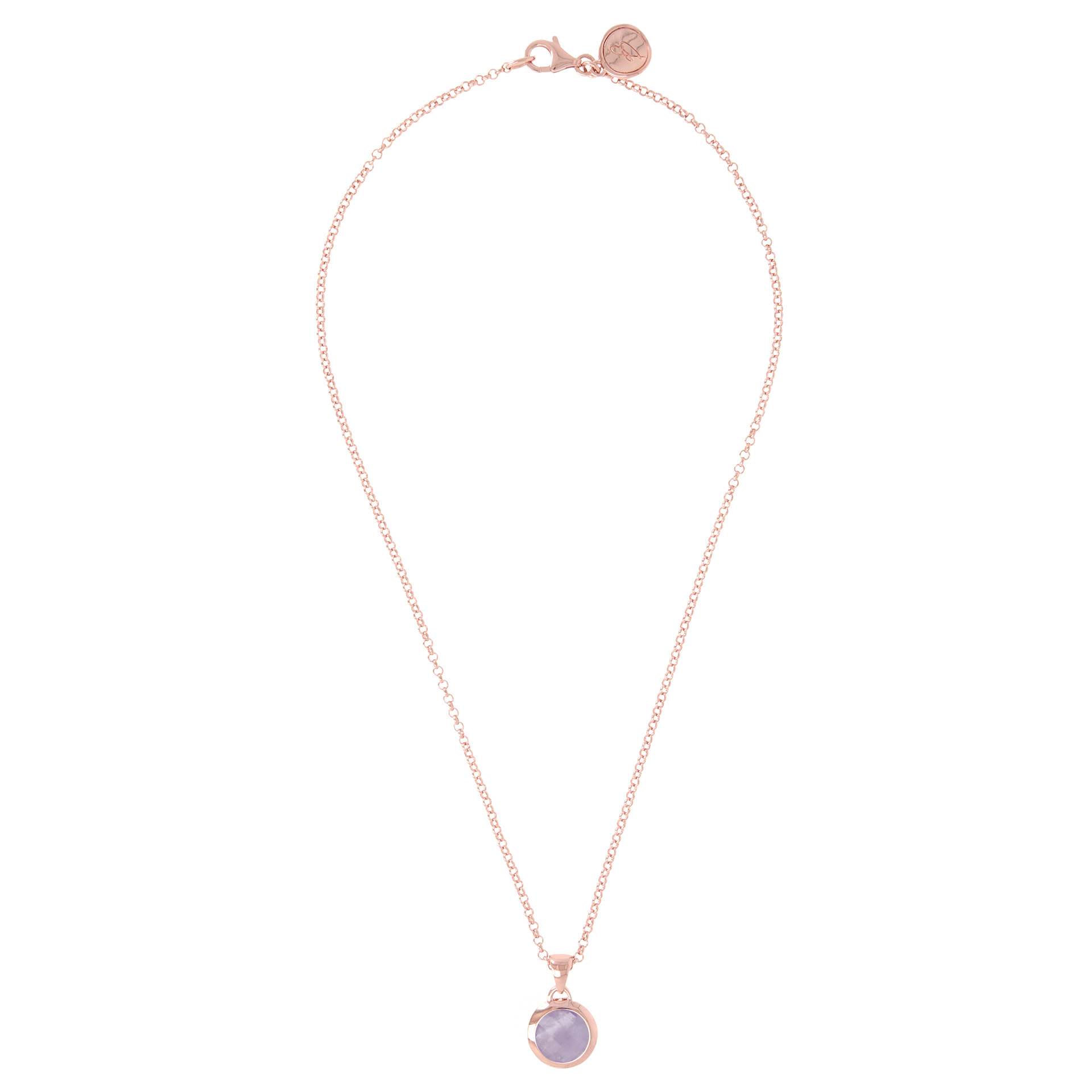 Collana Short Catena Rolo con Pendente Tondo in Pietra Naturale Sfaccettata Ametista Viola