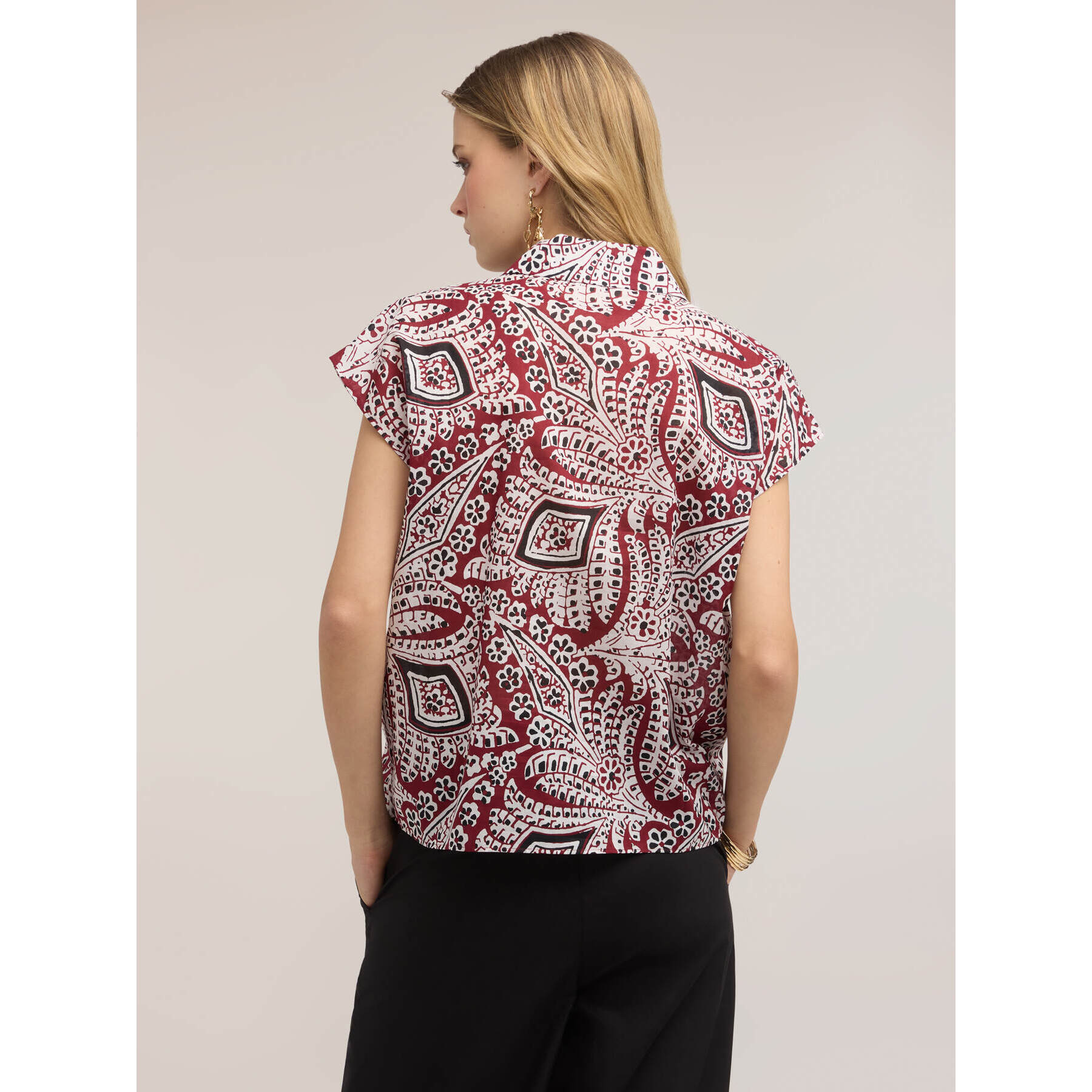 Motivi - Camisa de muselina de algodón con estampado - Burgundy