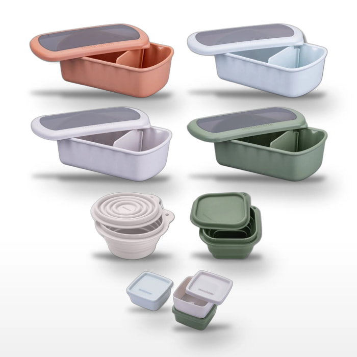 Lot de 4 Lunchbox 1L et 2 Boîtes à Snacks Pliables Fackelmann Storage