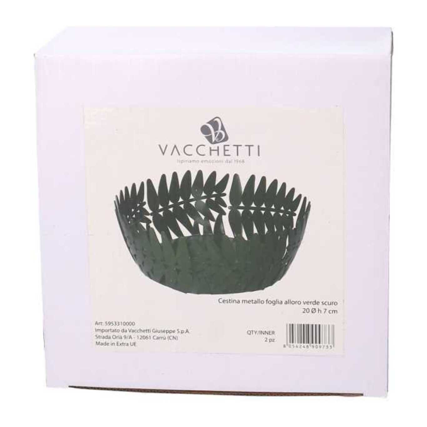 Cestina in metallo a foglia d'alloro verde scuro tondo cm ø20h7