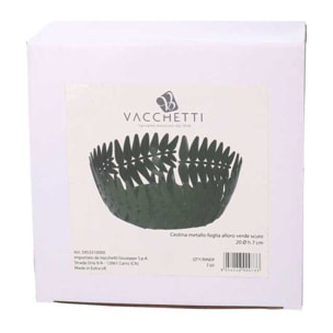 Cestina in metallo a foglia d'alloro verde scuro tondo cm ø20h7