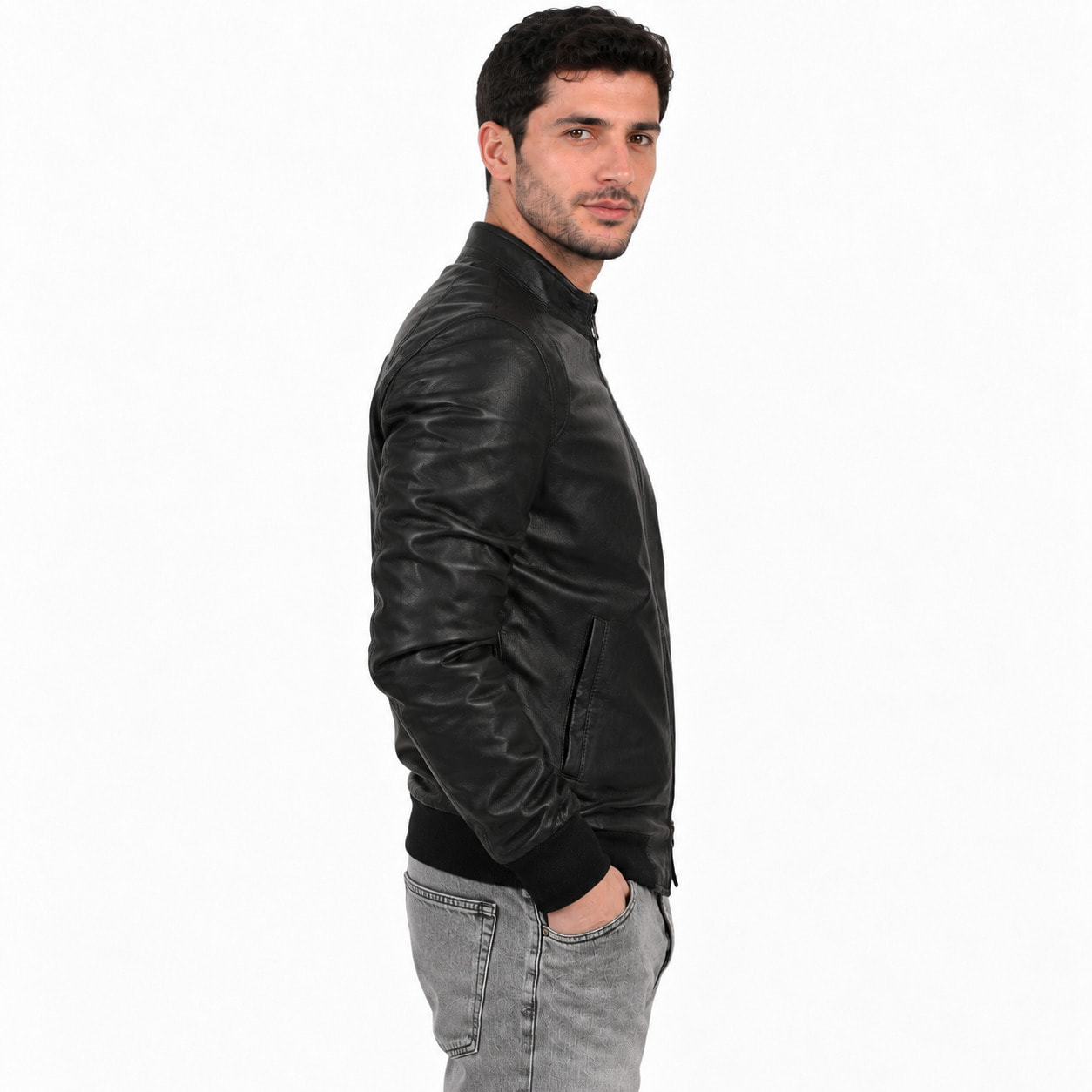 Giubbino in vera pelle di vitello Nero-Slim Fit