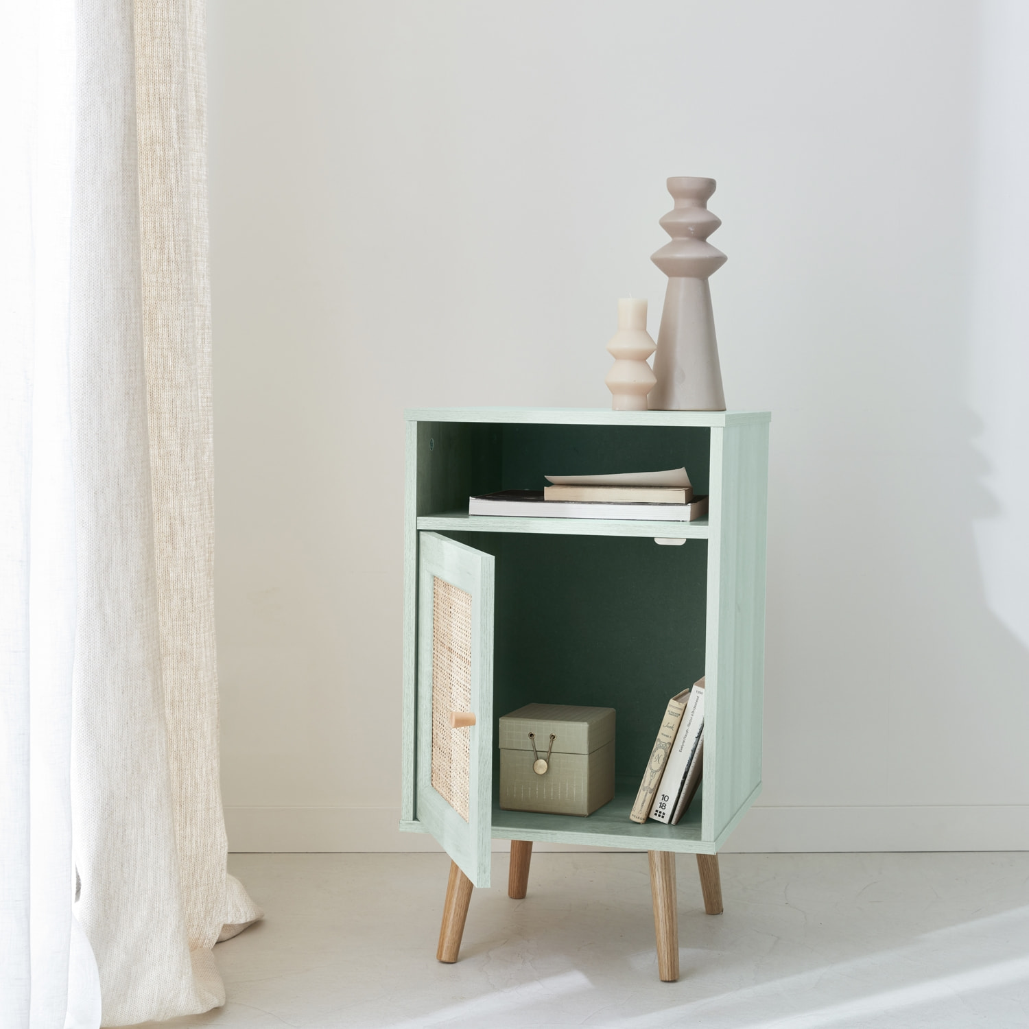 Table de chevet scandinave en cannage 1 porte BOHÈME