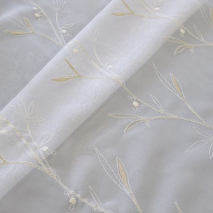 Tissu en étamine brodée avec bas festonné - Beige