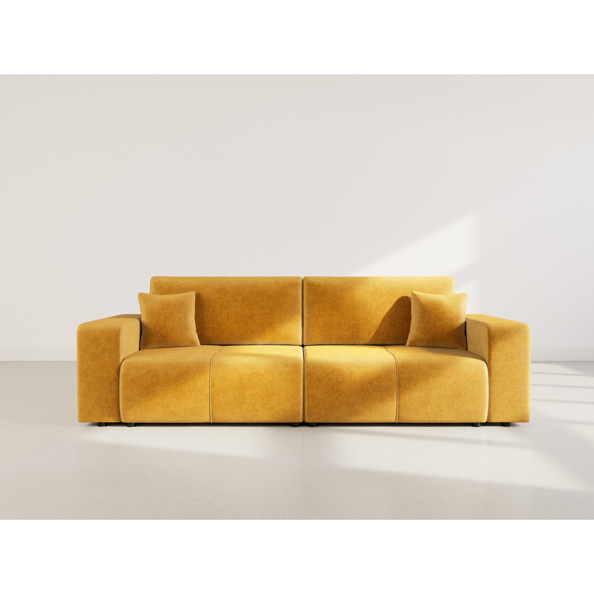 Nicole - Canapé droit 4 places convertible avec coffre en tissu - Jaune