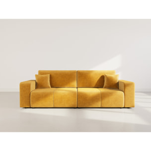 Nicole - Canapé droit 4 places convertible avec coffre en tissu - Jaune