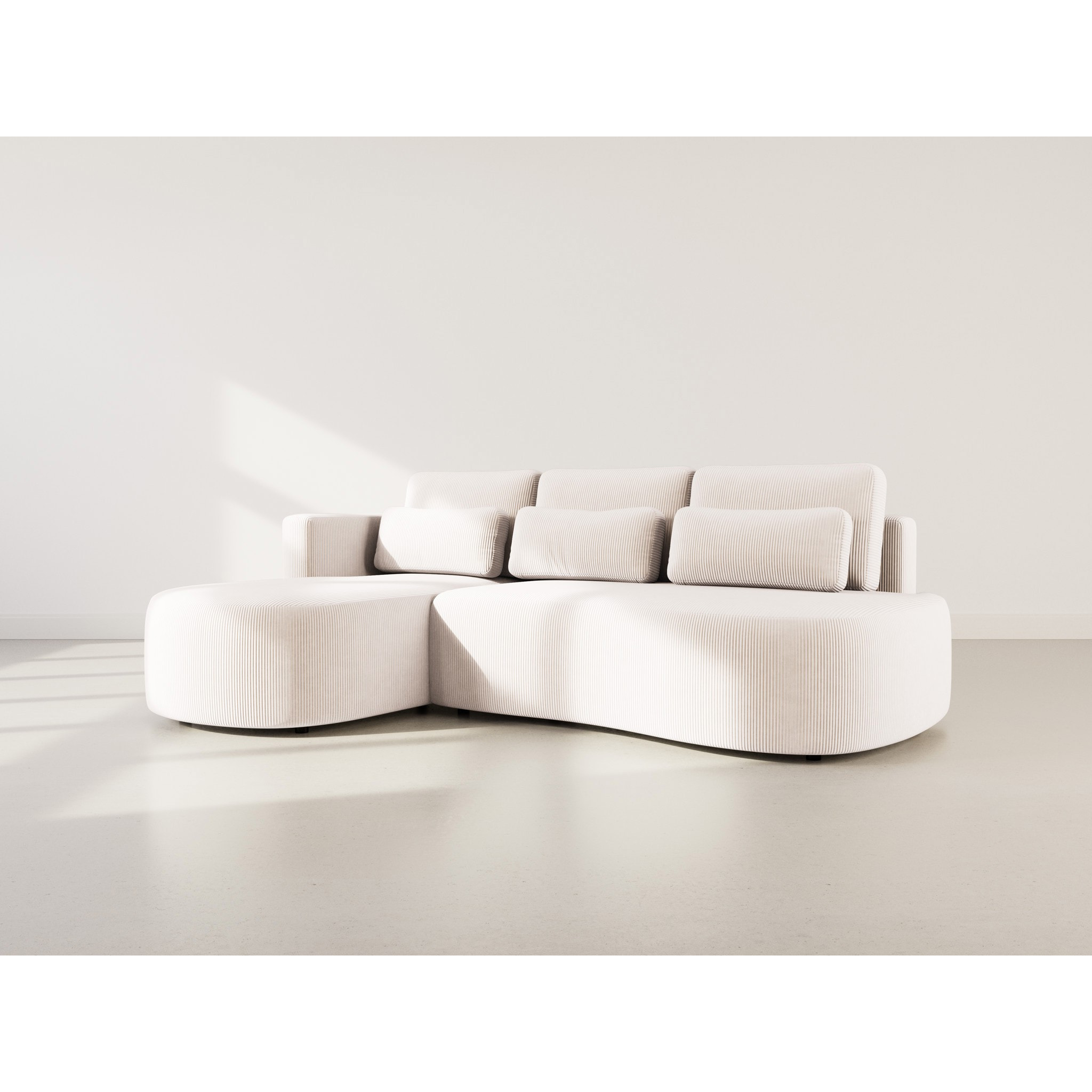 Mahina - canapé d'angle gauche 4 places convertible avec coffre en velours côtelé - Beige