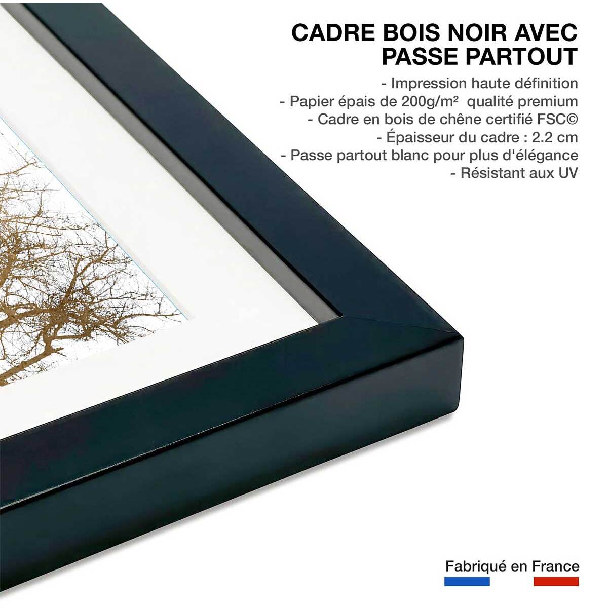 Affiche dessin ""ciel d'or"" Affiche + cadre en bois - Noir