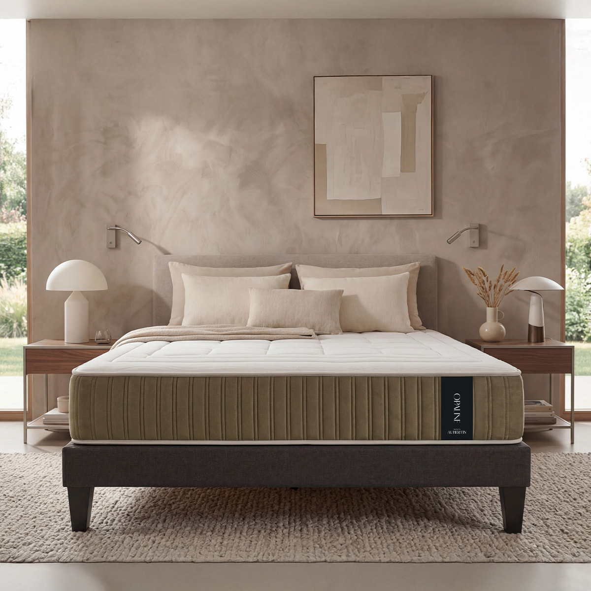 Ensemble Matelas Opaline & Sommier Kit Tissu Gris, Mémoire de Forme, 30 cm, Soutien Ferme, Lattes flexibles