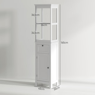 Columna de Baño Mueble de Baño con Cajón Puerta Estante Ajustable y 2 Compartimientos Armario de Baño Moderno 40x30x165 cm Blanco