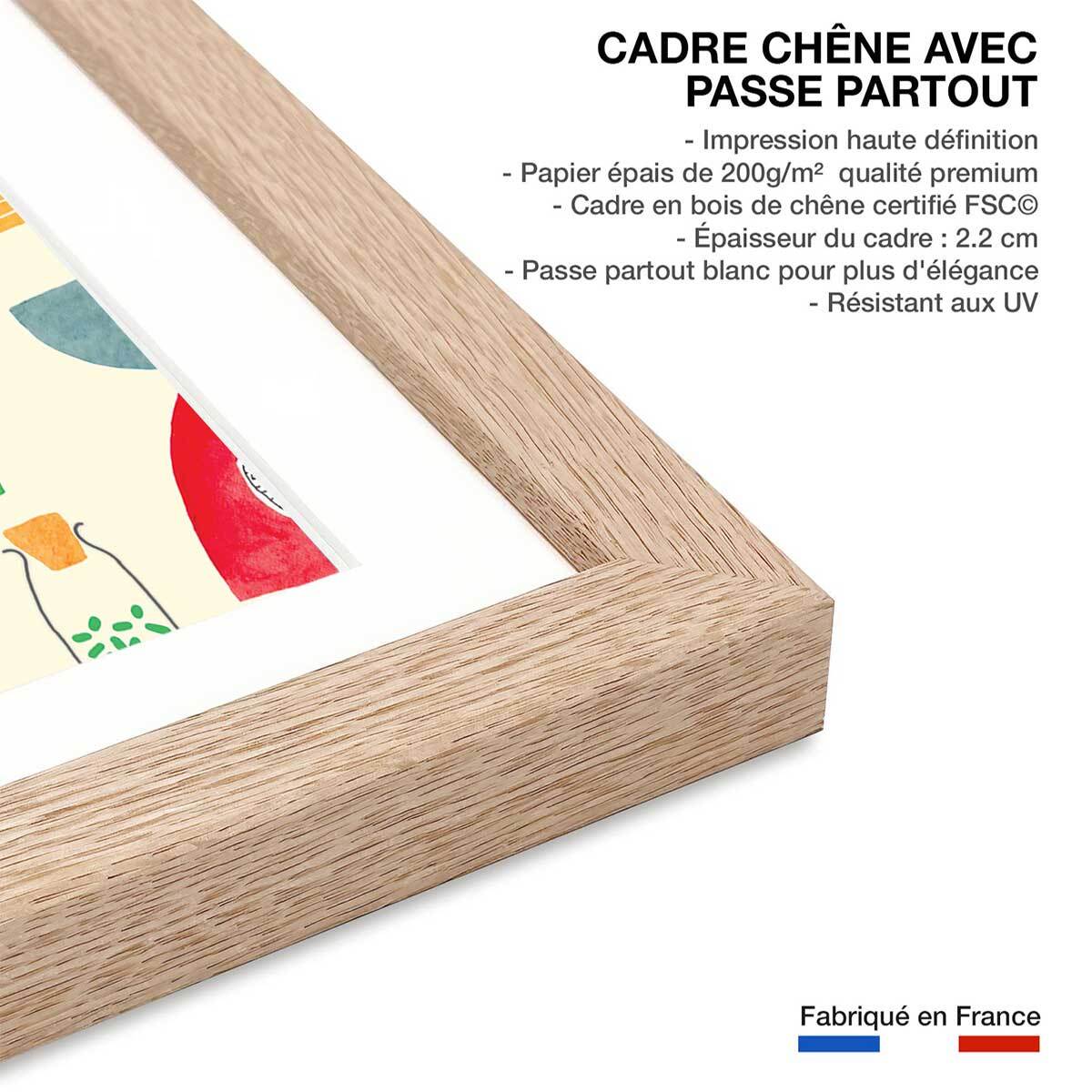 Affiche cuisine set de vaisselle Affiche + cadre en bois - Chêne