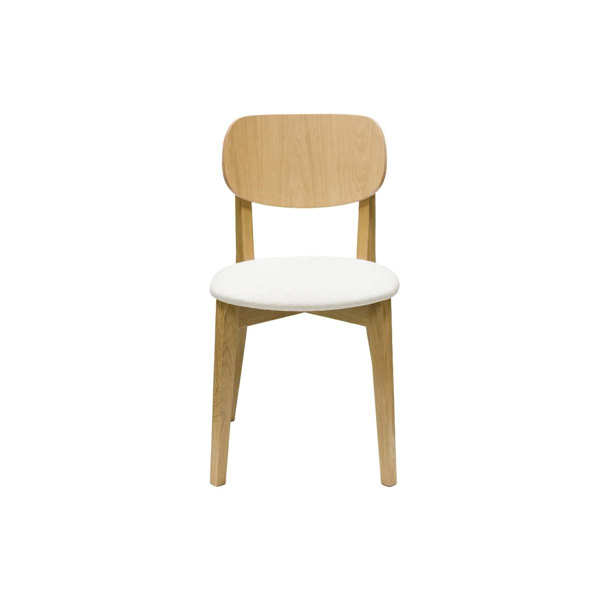 Chaises vintage en bois clair chêne et tissu effet laine bouclée blanc (lot de 2) LUCIA