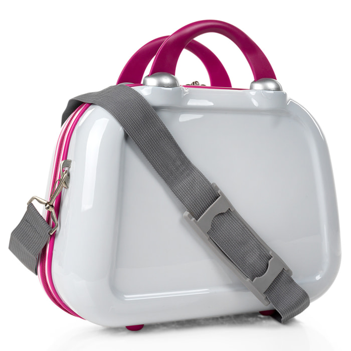 Neceser Viaje Rigido Itaca Stickers Blanco-Fucsia