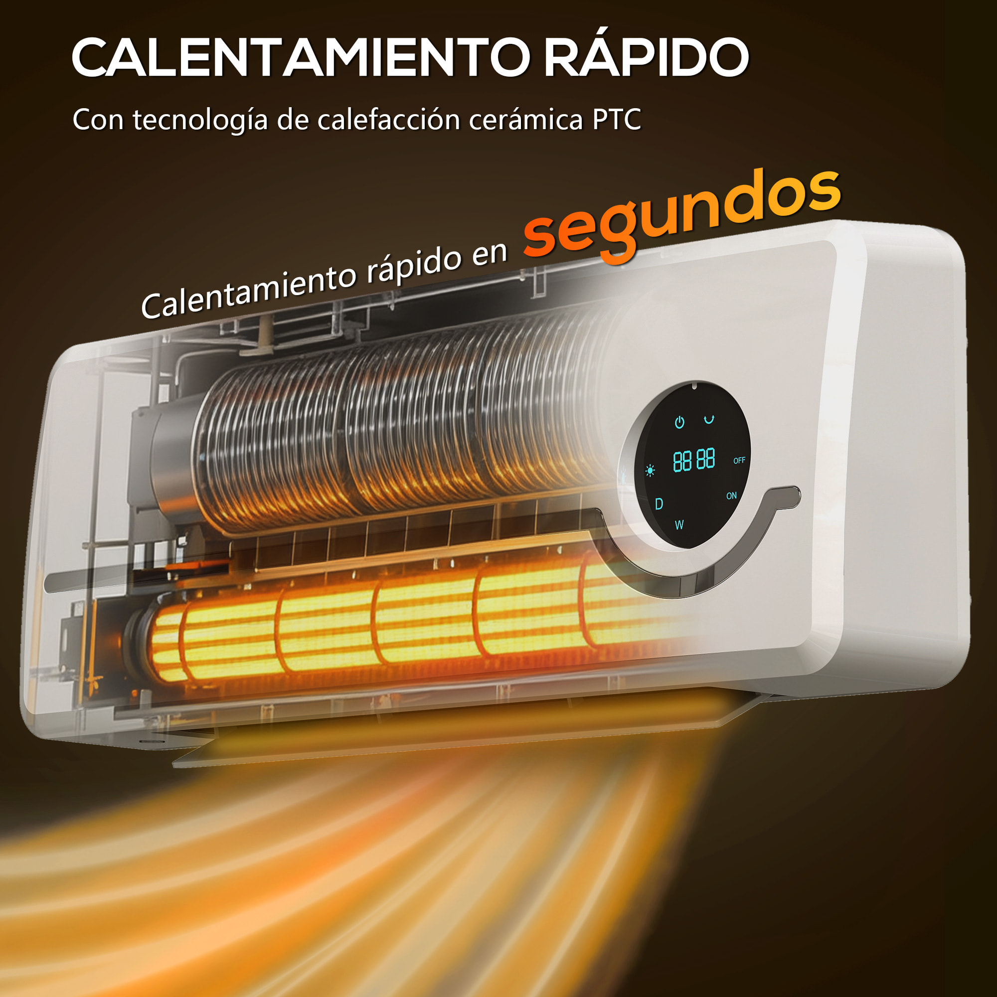 Calefactor Eléctrico Bajo Consumo Cerámico de Pared, 2000W, con 3 Modos, Pantalla LED, Termostato Regulable, Temporizador 24h, Oscilación, Mando a Distancia y Detección de Ventanas Abiertas