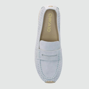 Zapatos de Serraje - Azul - Tacón: 1 cm