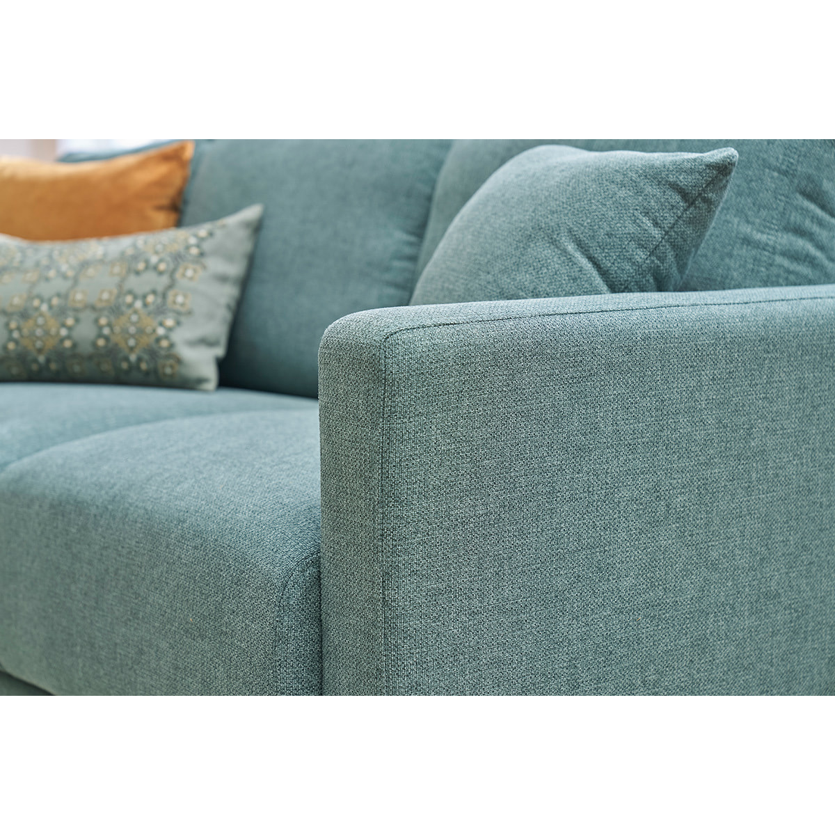 Canapé 3 places en tissu vert de gris et bois clair MUNIK