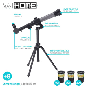 Well home telescopio de 54x6x65cm con 3 fuerzas cambiables (20x, 30x, 40x)