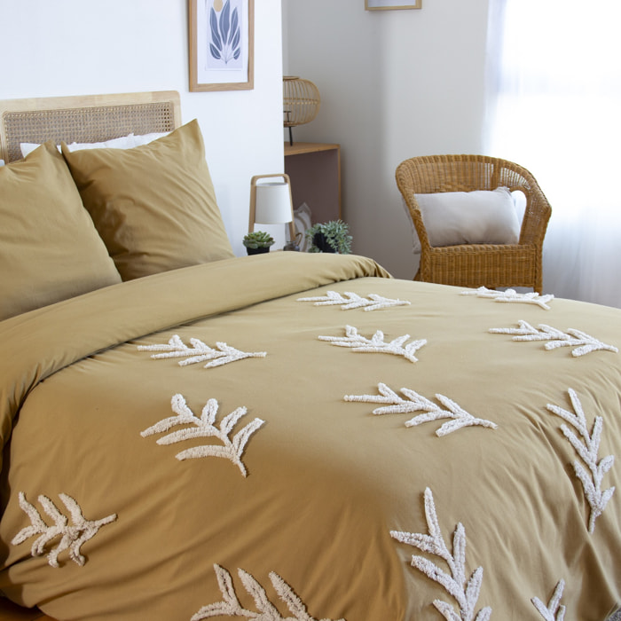 Parure housse de couette coton beige