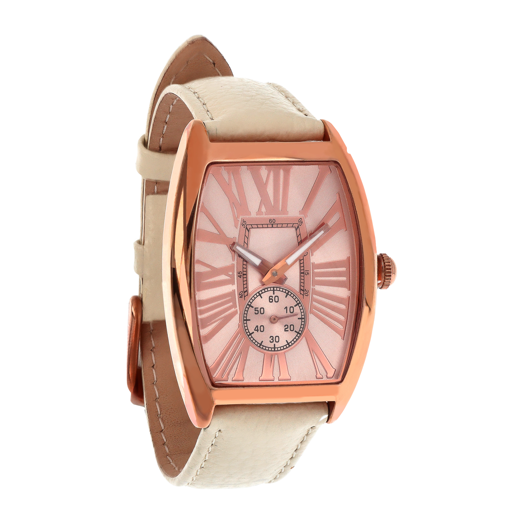 Orologio da Polso placcato Oro Rosa 18Kt con Cinturino in Pelle Stampata Beige