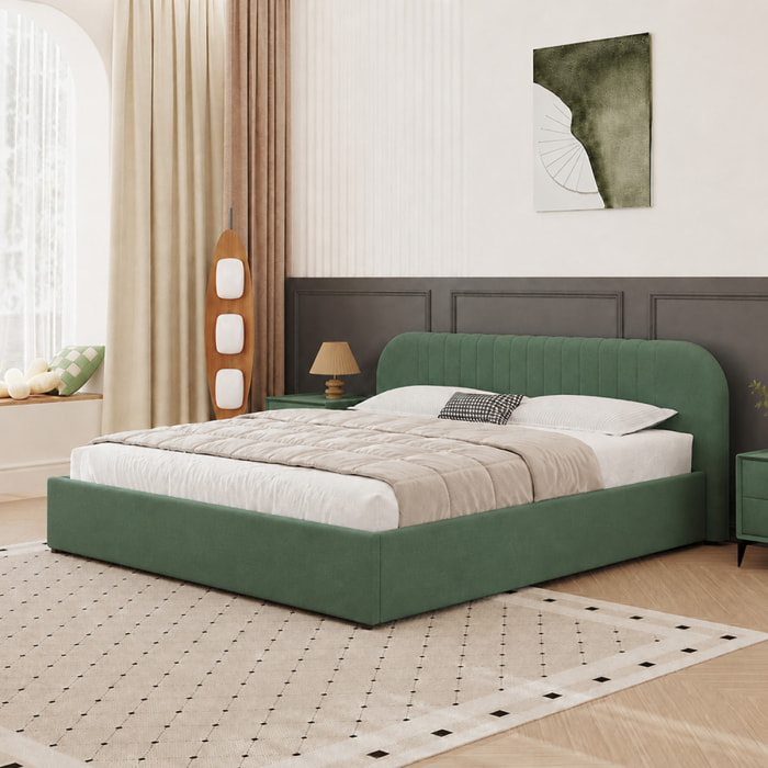 Lit avec coffre de rangement 160x200cm en velours vert MASON