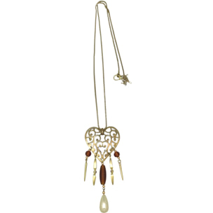 Collar largo Corazón Pendant perlas y cristal plata 10µ