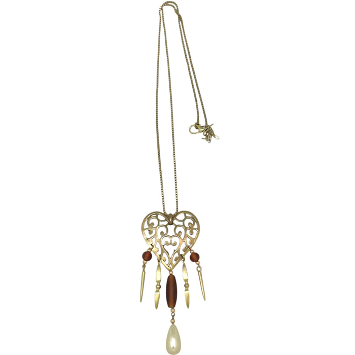 Collar largo Corazón Pendant perlas y cristal plata 10µ